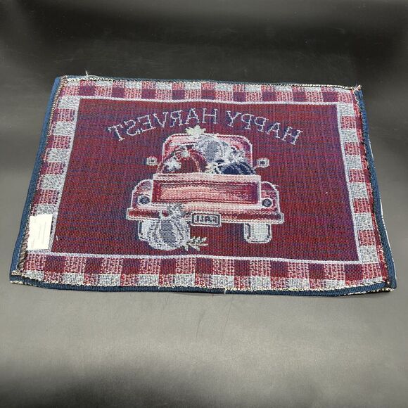 Fall Tapestry Fabric Placemats Set Of 4 Happy Harvest Retro Truck With Pumpkins - Picture 5 of 10